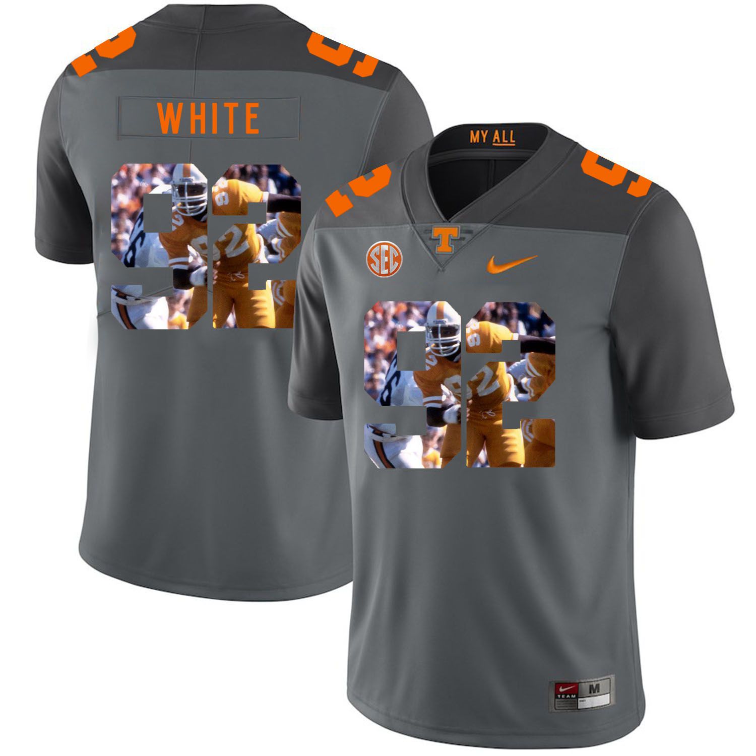 Men Tennessee Volunteers #92 White Grey Fashion Edition Customized NCAA Jerseys